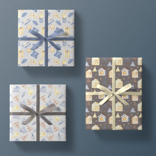 Waterverf Nordic Hygge Cute Kerstmis 3 Pack Gift Inpakpapier Vel