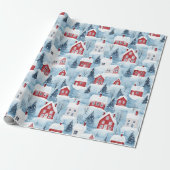 Waterverf Nordic Winter Houses Sneeuwkerst Cadeaupapier (Uitgerold)