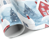 Waterverf Nordic Winter Houses Sneeuwkerst Cadeaupapier (Rol Hoek)