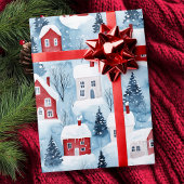 Waterverf Nordic Winter Houses Sneeuwkerst Cadeaupapier