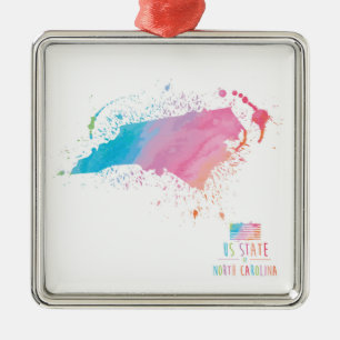 Waterverf North Carolina Metalen Ornament