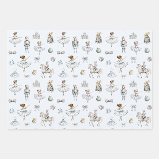 Waterverf Notenkraker Blue Pattern Christmas Inpakpapier Vel (Voorkant 2)