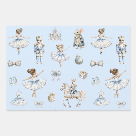 Waterverf Notenkraker Blue Pattern Christmas Inpakpapier Vel (Voorkant)