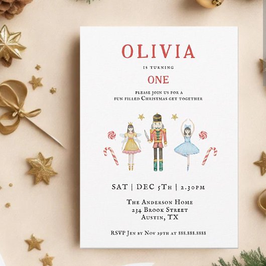 Waterverf notenkraker eerste verjaardag kaart