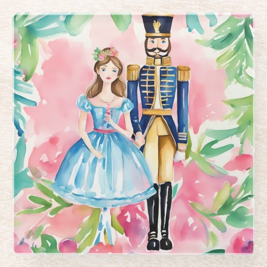 Waterverf Notenkraker en Clara Christmas Glazen Onderzetter (Voorkant)