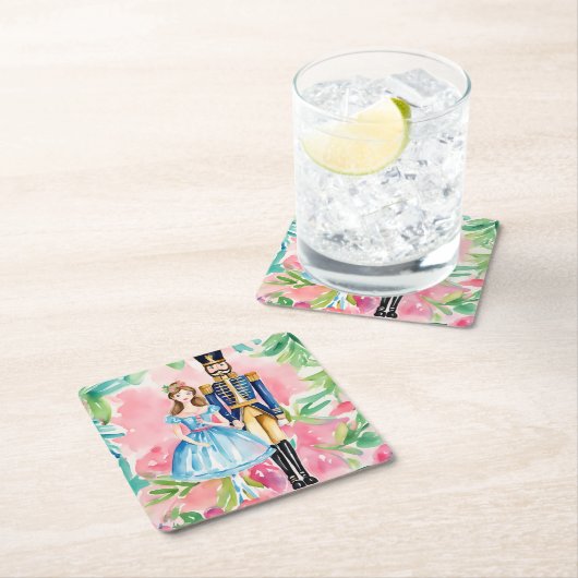 Waterverf Notenkraker en Clara Christmas Kartonnen Onderzetters (Insitu)