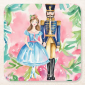 Waterverf Notenkraker en Clara Christmas Kartonnen Onderzetters (Voorkant)