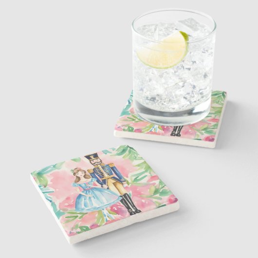 Waterverf Notenkraker en Clara Christmas Stenen Onderzetter (Zijkant)