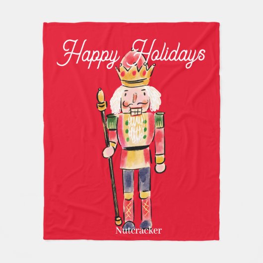  waterverf Notenkraker Happy holiday Rood Fleece Deken (Voorkant)