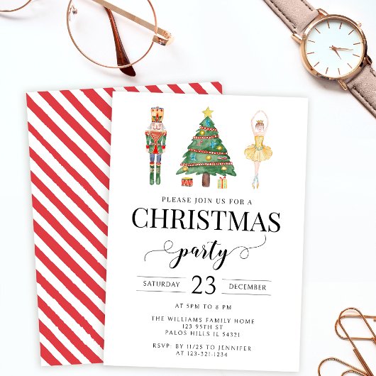 Waterverf notenkraker kerst feestuitnodiging kaart