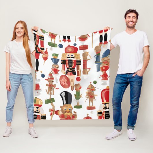 waterverf notenkraker kerstpatroon fleece deken (In situ)