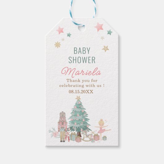 Waterverf Notenkraker Merry Christmas baby shower Cadeaulabel (Voorkant)