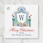 Waterverf Notenkraker Monogram Crest Christmas Bedankjes Labels (Voorkant)