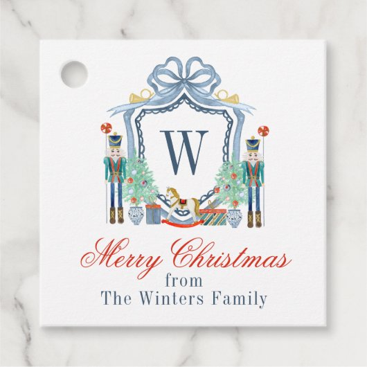Waterverf Notenkraker Monogram Crest Christmas Bedankjes Labels (Voorkant)