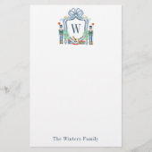 Waterverf Notenkraker Monogram Crest Christmas Briefpapier (Voorkant)