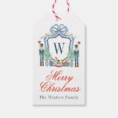 Waterverf Notenkraker Monogram Crest Christmas Cadeaulabel (Voorkant)