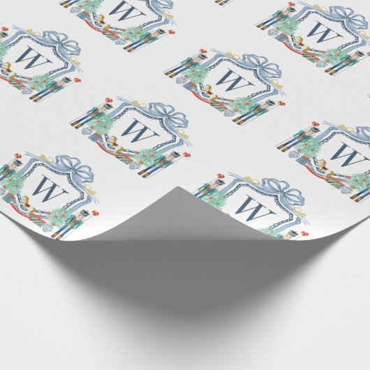 Waterverf Notenkraker Monogram Crest Christmas Cadeaupapier (Hoek)