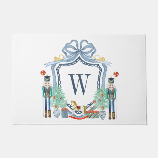 Waterverf Notenkraker Monogram Crest Christmas Deurmat (Voorkant)