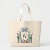 Waterverf Notenkraker Monogram Crest Christmas Grote Tote Bag (Voorkant)