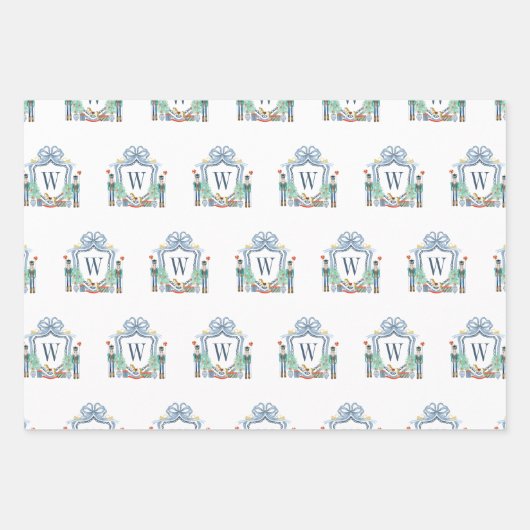 Waterverf Notenkraker Monogram Crest Christmas Inpakpapier Vel (Voorkant 3)