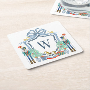 Waterverf Notenkraker Monogram Crest Christmas Kartonnen Onderzetters