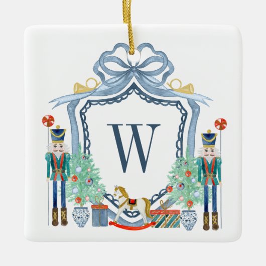 Waterverf Notenkraker Monogram Crest Christmas Keramisch Ornament (Voorkant)