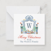 Waterverf Notenkraker Monogram Crest Christmas Notitiekaartje (Voorkant)