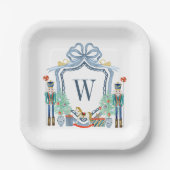 Waterverf Notenkraker Monogram Crest Christmas Papieren Bordje (Voorkant)