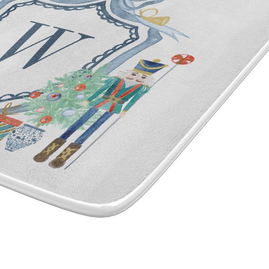 Waterverf Notenkraker Monogram Crest Christmas Snijplank (Hoek)