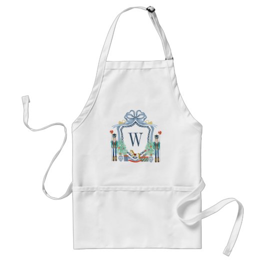Waterverf Notenkraker Monogram Crest Christmas Standaard Schort (Voorkant)