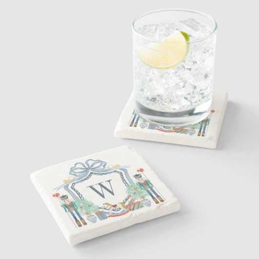 Waterverf Notenkraker Monogram Crest Christmas Stenen Onderzetter (Zijkant)