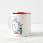 Waterverf Notenkraker Monogram Crest Christmas Tweekleurige Koffiemok (Voorkant links)