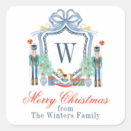 Waterverf Notenkraker Monogram Crest Christmas Vierkante Sticker