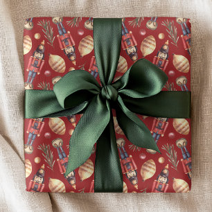 Waterverf Notenkraker Spar Kerstpatroon Cadeaupapier