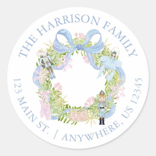 Waterverf notenkrakerkransadres ronde sticker (Voorkant)