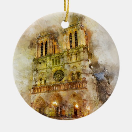 Waterverf Notre Dame kathedraal Keramisch Ornament (Voorkant)