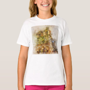 Waterverf Notre Dame kathedraal T-shirt