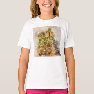 Waterverf Notre Dame kathedraal T-shirt