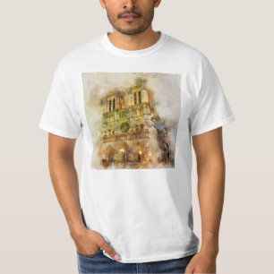 Waterverf Notre Dame kathedraal T-shirt