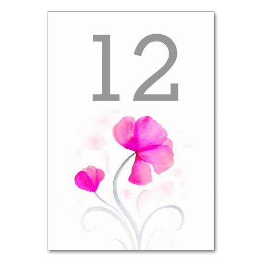 Waterverf nummer wildbloemroze trouwtafel kaart (Voorkant)