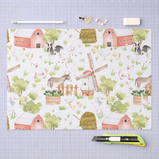 Waterverf Nursery Boerderij Land Animals Tissuepapier (Craft)