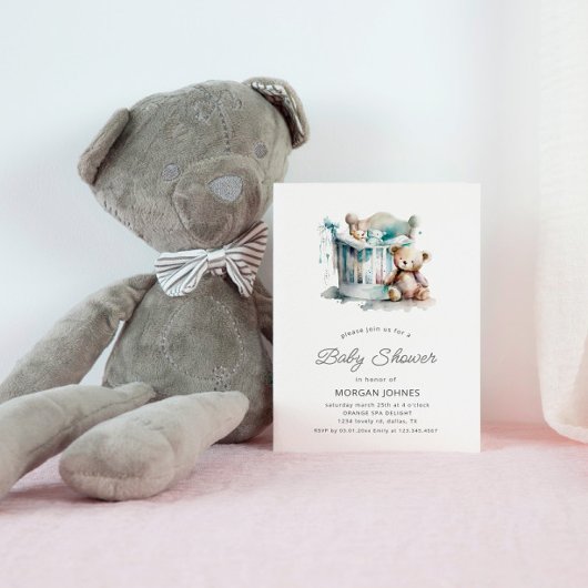 Waterverf Nursery Teddy Bear Baby shower Kaart