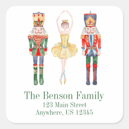 Waterverf Nutcracker Ballet Retouradres Vierkante Sticker (Voorkant)