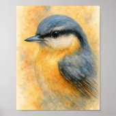Waterverf Nuthatch Portret Kunst Poster (Voorkant)