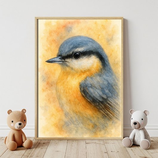 Waterverf Nuthatch Portret Kunst Poster