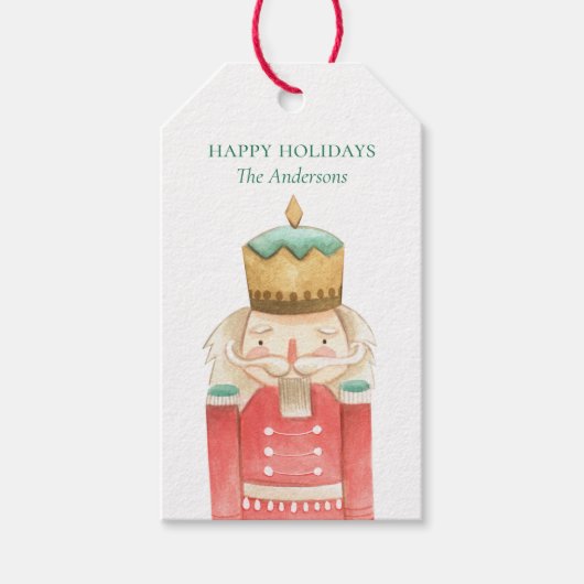 Waterverf Nutkraker Holly Kerstfeestdag Cadeaulabel (Voorkant)