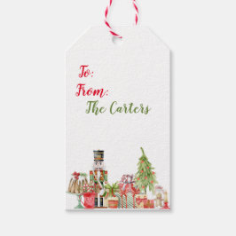 Waterverf Nutkraker Thlekte Label met kerstcadeaus Cadeaulabel