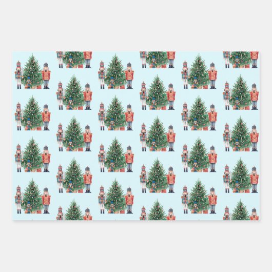 Waterverf Nutkrakers en kerstboom Inpakpapier Vel (Voorkant 2)