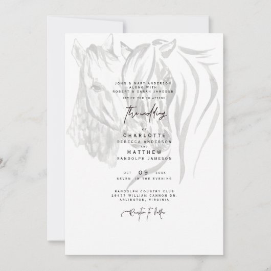 Waterverf Nuzzling Horses Wedding Invitation Kaart (Voorkant)