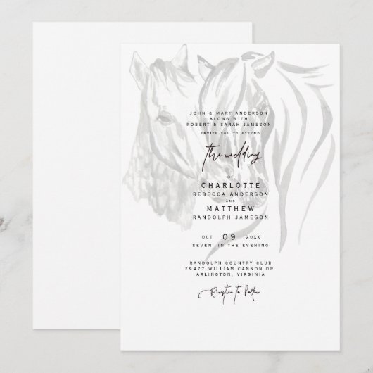 Waterverf Nuzzling Horses Wedding Invitation Kaart (Voorkant / Achterkant)